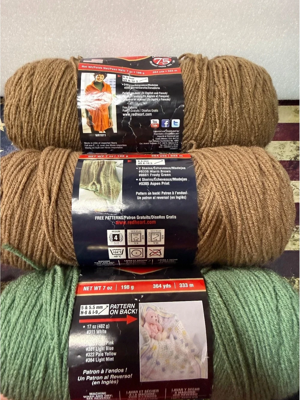 Red Heart Super Saver No Dye Yarn Lot Cafe Light Sage 3 Skeins 100% Acrylic